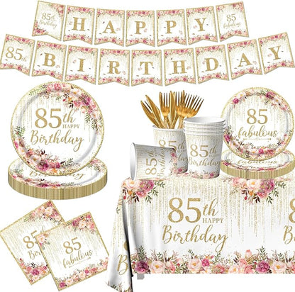 85th Birthday Party Tableware, Includes Plates, Tablecloth