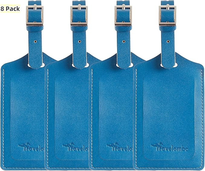 Travelambo Luggage Tags for Suitcases PU Leather Travel Tags Bag Tags Privacy Protection Travel Essentials