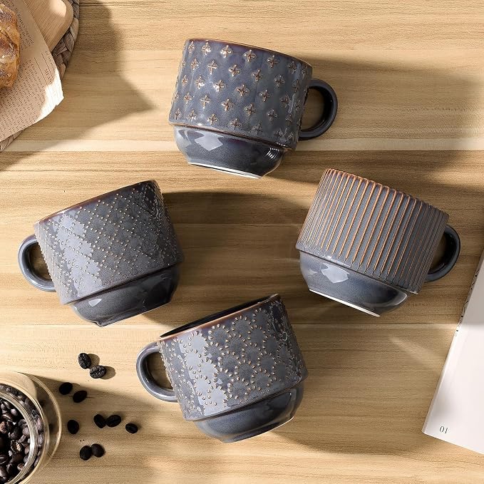 JIEMEI HOME Large Ceramic Coffee Mug Set of 4