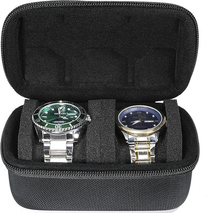 Hard Compact Watch Roll travel case, 2 Slots Portable holder and Organizer with Soft Pillow, keep watch from moving(fit up to 55 mm)