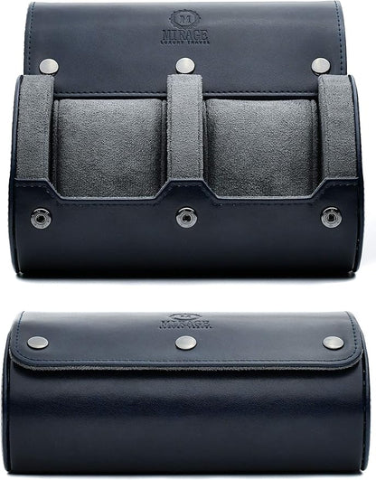 2 Watch Travel Case for Men – Watch Roll - Midnight Blue Vegan Leather