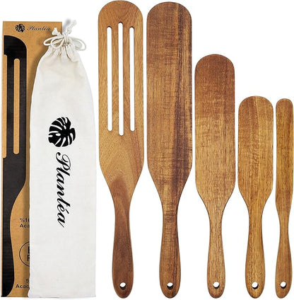 As Seen On TV, Spurtles Kitchen Tools Wooden, Plantéa Handmade Wooden Spoons for Cooking, Heat Resistant Spurtle Set Cooking Utensil For Non-Stick Cookware, Stirring, Mixing, Whisking, Serving