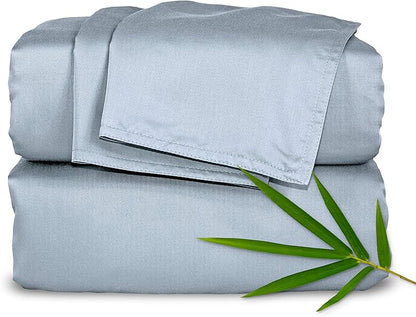 Pure Bamboo Split King Sheets, Genuine 100% Organic Viscose Derived from Bamboo Bed Sheet Set, Soft & Cooling, Double Stitching, 2 Fitted Sheets (Split King, Sterling Blue)