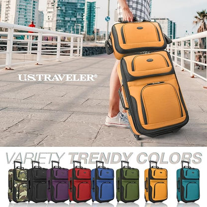 U.S. Traveler Rio Fabric Expandable Carry-on Luggage, Rolling Suitcase, Orange, 2 Wheel Set