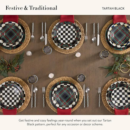 MACKENZIE-CHILDS Enamel Salad and Dessert Plate, Small Plate for a Dessert or Appetizer Dish, 8 Inches, Black Tartan