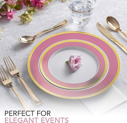 125-Piece White, and Gold Fancy Plastic Plates Disposable