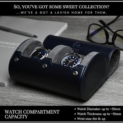 2 Watch Travel Case for Men – Watch Roll - Midnight Blue Vegan Leather