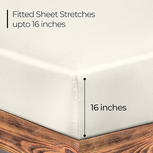 ROYALE LINENS 300 Thread Count 100% Long Staple Combed Cotton Fitted Sheet Twin XL - Super Soft Deep Pocket Bottom Sheet - Fitted Sheets Only - Elastic Sheets (Twin XL, Cream)