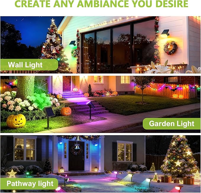 DAMINY Color Changing Solar Spot Lights 9 Lighting Modes, Outdoor Waterproof