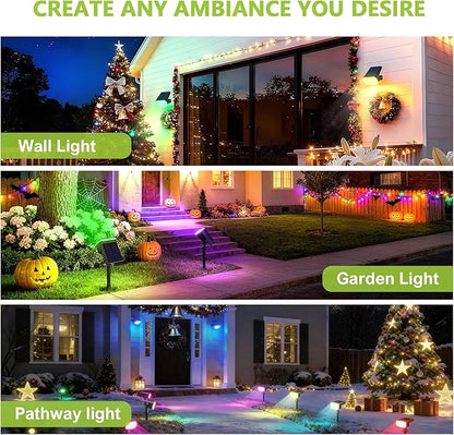 DAMINY Color Changing Solar Spot Lights 9 Lighting Modes, Outdoor Waterproof