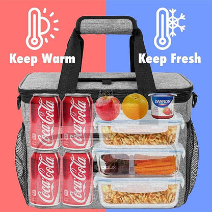 OPUX Soft Cooler Bag, Insulated Collapsible Lunch Cooler Tote for Men Work Camping Beach Travel, Portable Soft Sided Leakproof Waterproof Large Lunch Bag Box with Shoulder Strap 30 Cans, Heather Gray