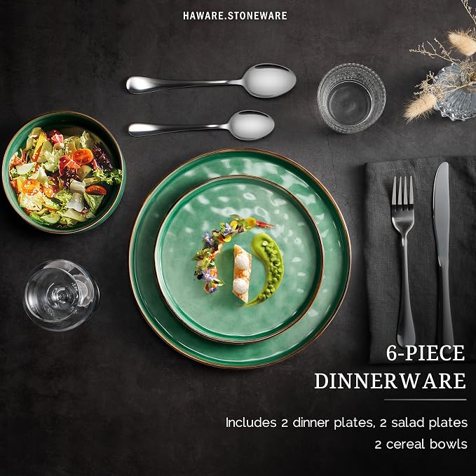 HaWare Dinnerware Sets, 6-Piece Plates and Bowls Set, Stoneware Dish Set