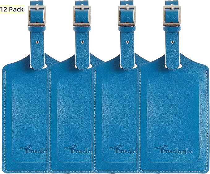 Travelambo Luggage Tags for Suitcases PU Leather Travel Tags Bag Tags Privacy Protection Travel Essentials