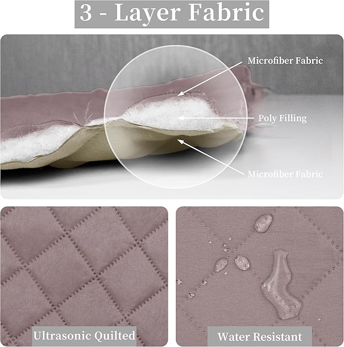 Easy-Going King Size Reversible Quilt Set with 1 Quilt and 2 Pillow Shams, Soft Bed Quilt Cover, Water Resistant Lightweight Microfiber Bedspread, Stain Resistant, Pink/Beige