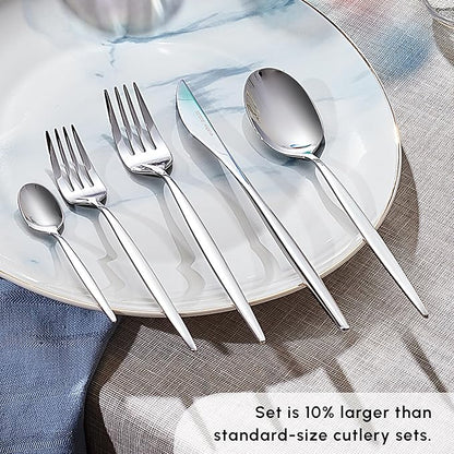 Karaca Lizbon 60-Piece Cutlery Set for 12 People -18/10 Stainless Steel, Dinnerware Tableware Silverware Service, includes Forks, Spoons, knives, forks, Teaspoons, Mirror Polished, Dishwasher Safe