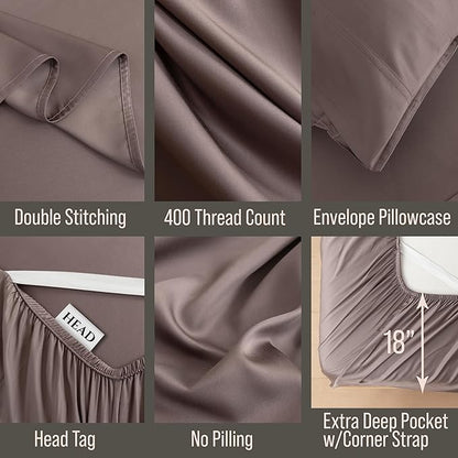 Bella Coterie Luxury Bamboo Viscose Twin Size Sheet Set | 100% Organically Grown | Ultra Soft | Cooling for Hot Sleepers | 18" Deep Pocket [Mocha]