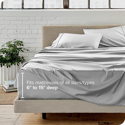 Bare Home Queen Sheet Set - Luxury 1800 Ultra-Soft Microfiber - Double Brushed - Deep Pockets - Easy Fit - 4 Piece Set - Bedding Sheets & Pillowcases (Queen, Cloud Grey)