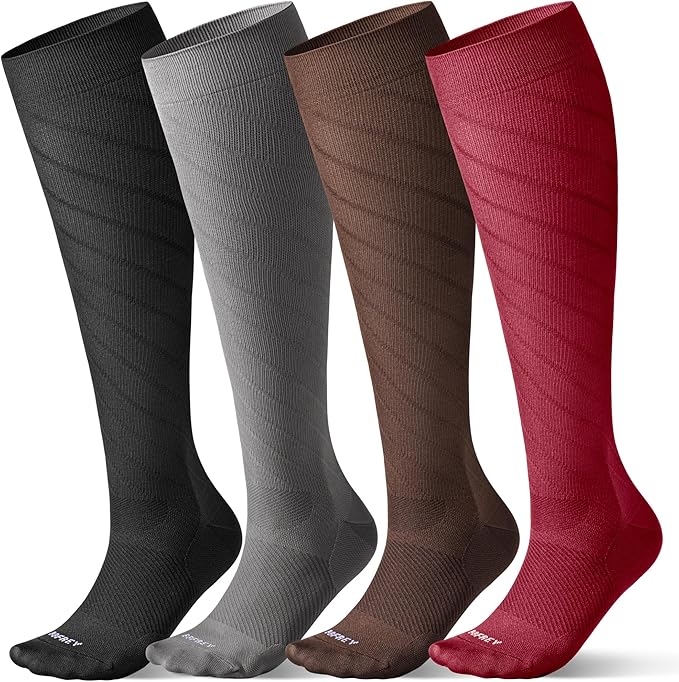 4 Pairs Light Compression Socks for Women Men 15-20 mmHg - Knee High Support for Daily Wear, Travel, Pregnancy, Nurses