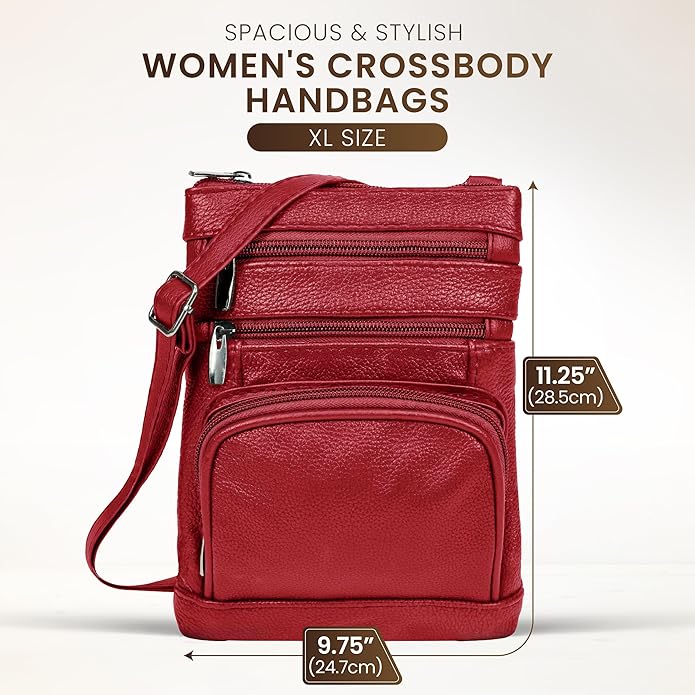 Krediz leather Crossbody Purses for Women, Multi Pocket Crossbody Purse with Adjustable Strap, Soft & Durable Leather Purse