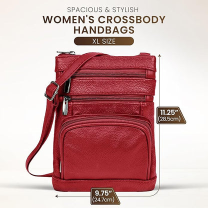 Krediz leather Crossbody Purses for Women, Multi Pocket Crossbody Purse with Adjustable Strap, Soft & Durable Leather Purse