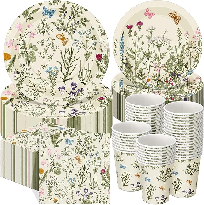 250 Pcs Wildflower Party Decorations Include Spring Summer Floral Paper Plates