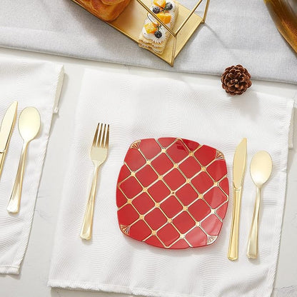 160PCS Gold Plastic Silverware, Disposable Plastic Cutlery/Utensils | Heavy