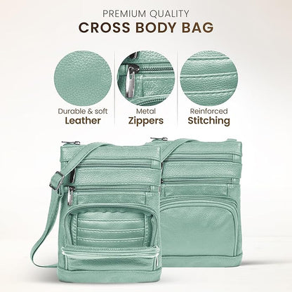 Krediz leather Crossbody Purses for Women, Multi Pocket Crossbody Purse with Adjustable Strap, Soft & Durable Leather Purse