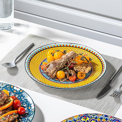 HENXFEN LEAD Boho Ceramic Dinner Plates Set of 6, 10.5 Inch | Assorted Patterns