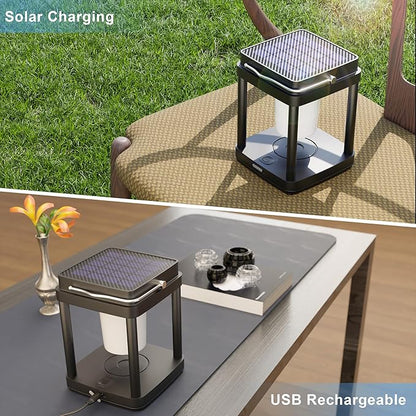 Solar Lantern Outdoor Table Lamp, Touch Control Outdoor Cordless Lantern, Solar Lanterns Waterproof Rechargeable Lanterns for Reading, Walking, Camping