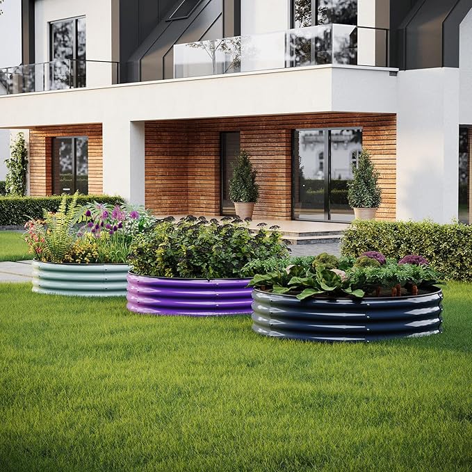 Galvanized Metal Planter Round Raised Garden Bed Kit