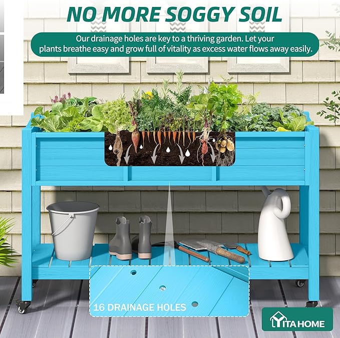 YITAHOME Raised Garden Bed HDPE, Aruba Blue