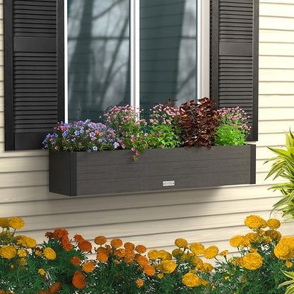 Mayne Horizon 4FT Window Box Planter – Modern Rectangular Faux Wood Grain Design