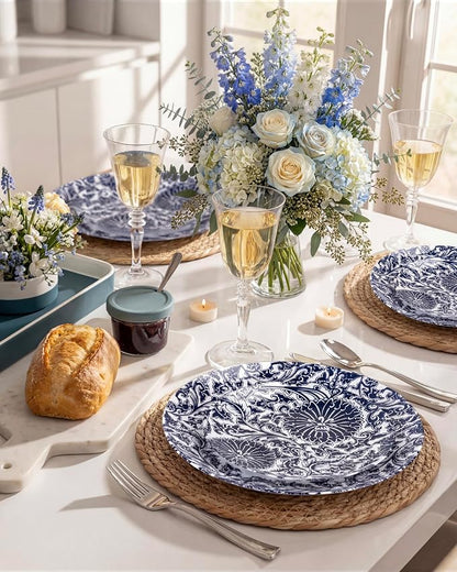 Blue Plastic Plates, Floral Disposable Plates, anniversaries, or holidays.