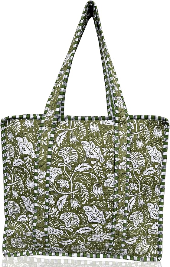 Cotton Quilted Tote Bag for Women – Large Beach & Travel Tote with Zipper, Reusable Grocery Bag