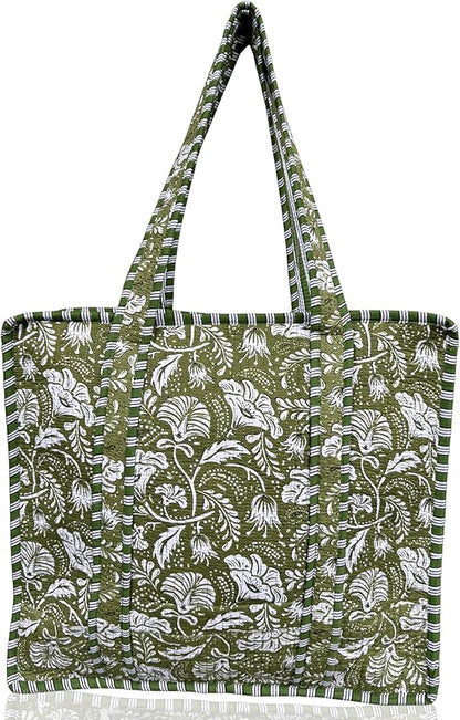Cotton Quilted Tote Bag for Women – Large Beach & Travel Tote with Zipper, Reusable Grocery Bag