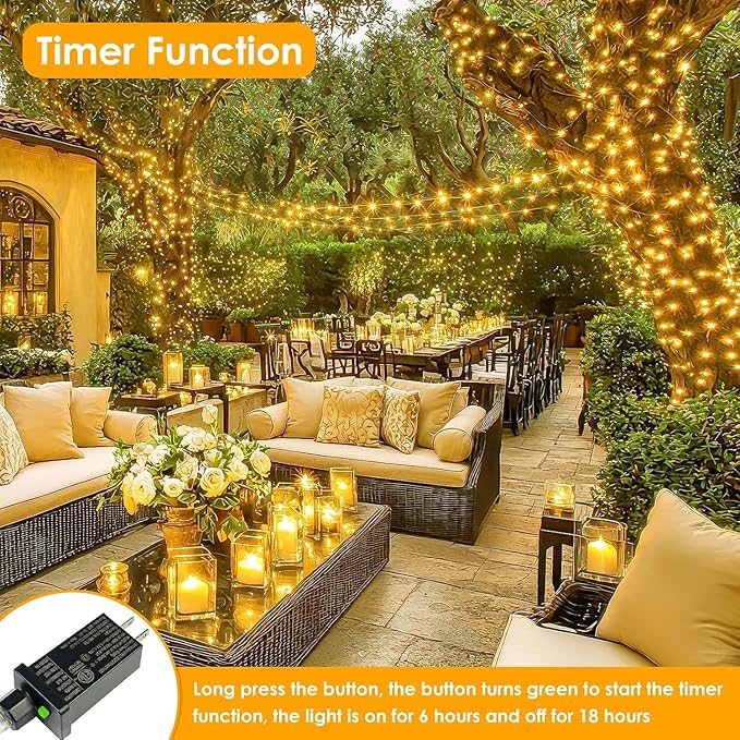 2Pack Each 66Ft 200LED Christmas Fairy Lights Plug in