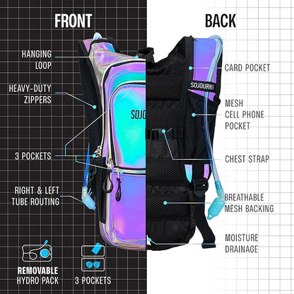 Sojourner Hydration Pack, Hydration Backpack - Water Backpack with 2l Hydration Bladder, Festival Essential - Rave Hydration Pack Hydropack Hydro for Hiking, Running, Biking, Festival Gear