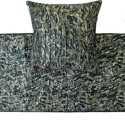 The HomeCentric King/Queen/Twin Black Decorative Bed Runner Twin 53"x18" Bed Runner with One Pillow Cover, Marble Pattern, Pintucks, Quilted Bed Scarf on Jacquard Fabric - Stellaris