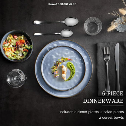HaWare Dinnerware Sets, 6-Piece Plates and Bowls Set, Stoneware Dish Set