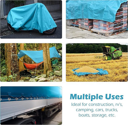 Tarps Heavy Duty Waterproof 10x12-12 mil Thick Camping Tent - Blue Tarp 10x12 UV Resistant, Rip & Tear Proof with Metal Grommets – Multipurpose Use for Camping, Tent, Boat, RV, Car, & Pool Cover