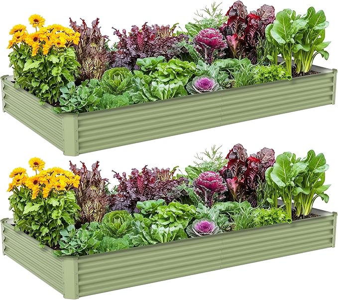 2PCS 8x4x1FT Galvanized Raised Garden Bed, Galvanized Planter Raised Garden