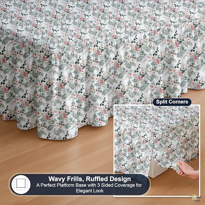 Cottington Lane Ruffled Bed Skirt Twin Size with Split Corner, Brushed Microfiber Hotel Quality Dust Ruffle, 16 Inch Drop Gathered Bedskirt, Soft, Stylish, Shrink & Fade Resistant, Petal Dream