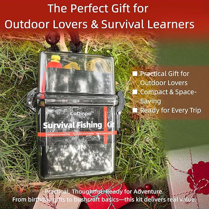 Mini Survival Fishing Kit Small Emergency Fishing Gear Box Pocket Fishing Tackle Travel Fishing Shoebox Surf Survivalist Fishing Accessories Pack Gifts for Fishing Starter Men