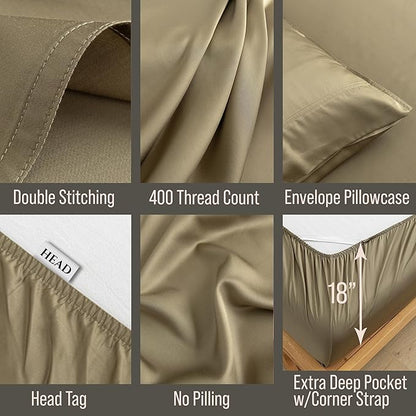 Bella Coterie Luxury Bamboo Viscose Cal King Size Sheet Set | 100% Organically Grown | Ultra Soft | Cooling for Hot Sleepers | 18" Deep Pocket [Olive]