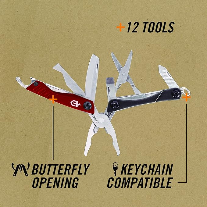 Gerber Gear Dime 12-in-1 Mini EDC Multitool - Needle Nose Pliers, Pocket Knife, Keychain, Bottle Opener - EDC Gear and Equipment, Gifts for Men - Red