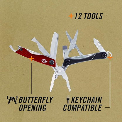 Gerber Gear Dime 12-in-1 Mini EDC Multitool - Needle Nose Pliers, Pocket Knife, Keychain, Bottle Opener - EDC Gear and Equipment, Gifts for Men - Red