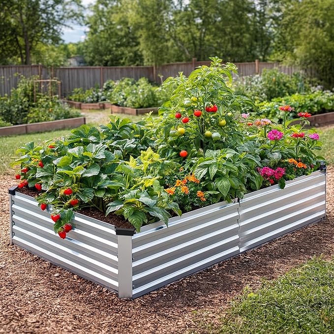 2 Pack 8x4x1FT Galvanized Metal Raised Garden Bed Kit