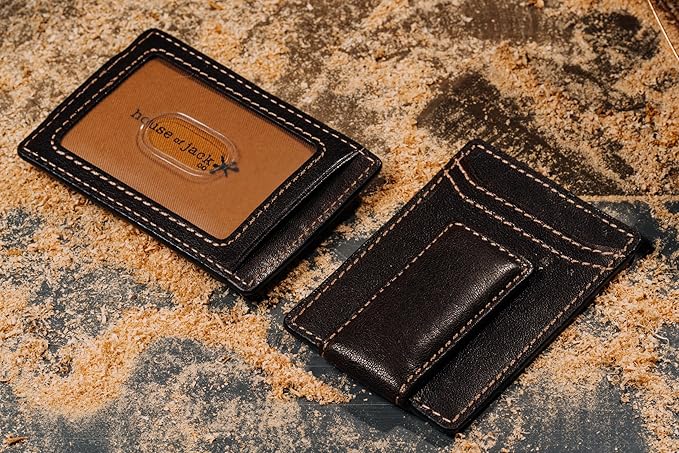 House of Jack Co. Corbin Slim Money Clip Wallet for Men, Strong Magnetic Clip with Exterior ID Window, Full Grain Cowhide Leather Front Pocket, Brown