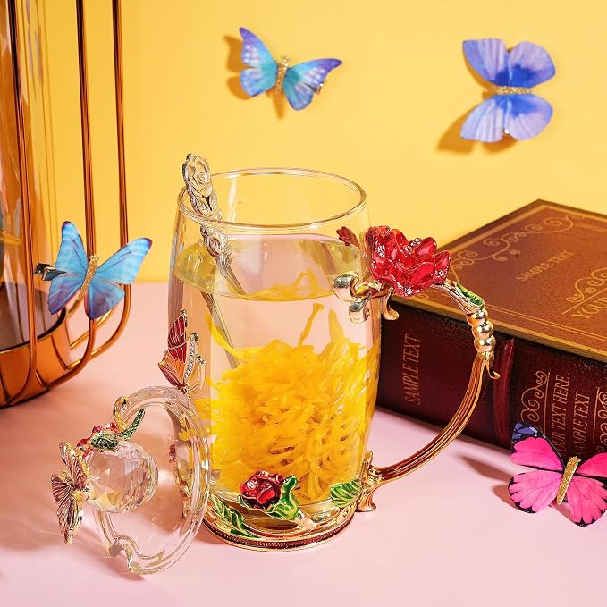 Nuanchu 4 Sets Flower Glass Tea Cups
