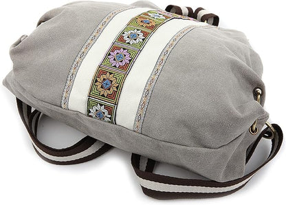 Goodhan Women Canvas Backpack Daypack Casual Shoulder Bag, Vintage Heavy-duty Anti-theft Travel Backpack, Light Grey